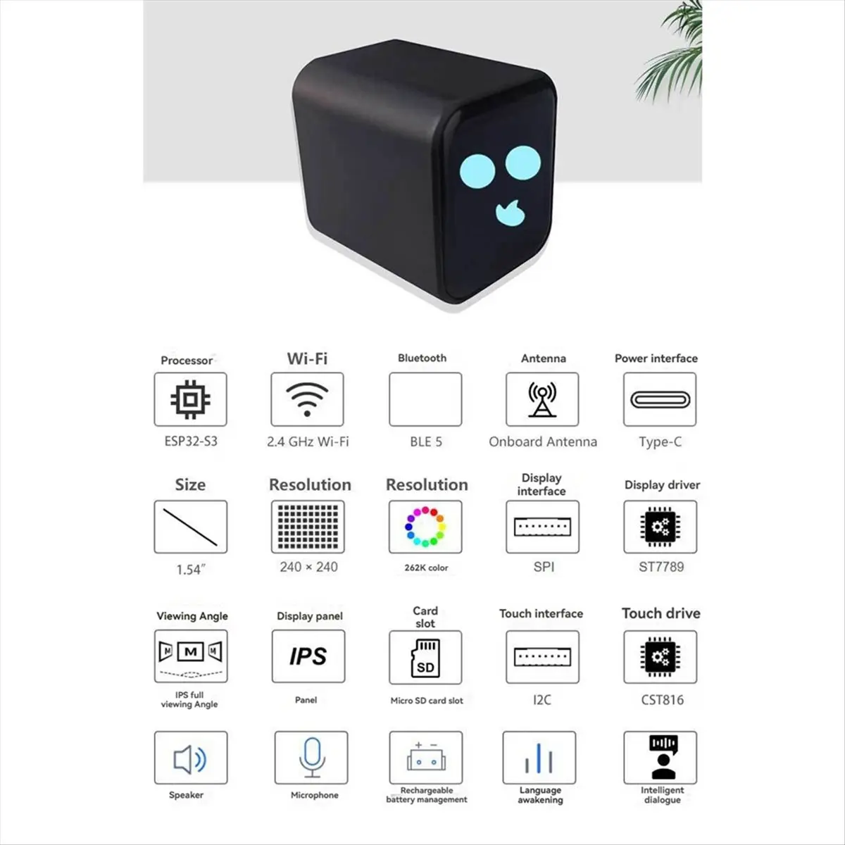 

[ABDH] Для DeepSeek XiaoZhi AI Voice Chat Robot Box ESP32-S3 N16R8 Плата разработки с сенсорным экраном 1,54 дюйма, Wi-Fi, метеостанция B