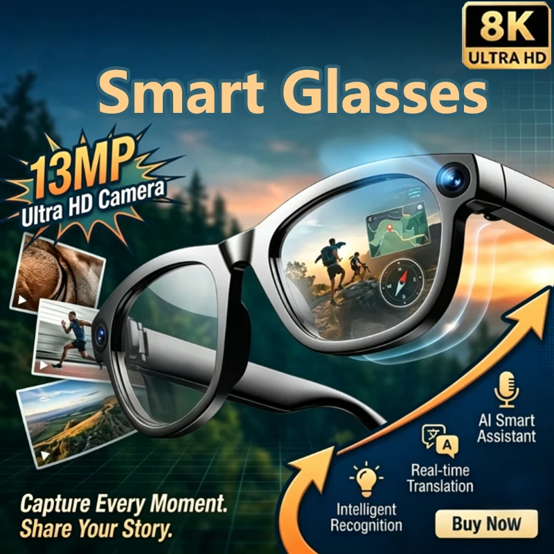 AI Photo Recognition Voice Sunglasses 8K HD Smart Bluetooth With Upgrade Camera Video Recording Call Translation Camera Glasses