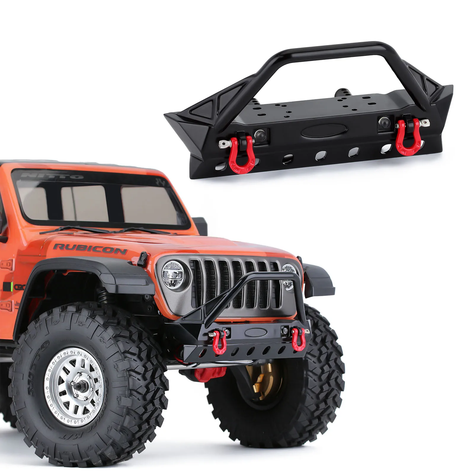 Metalowy zderzak przedni ze światłem LED dla 1:10 zdalnie sterowany samochód gąsienicowy TRX4 Axial SCX10 90046 i SCX10 III AXI03007 części zamienne