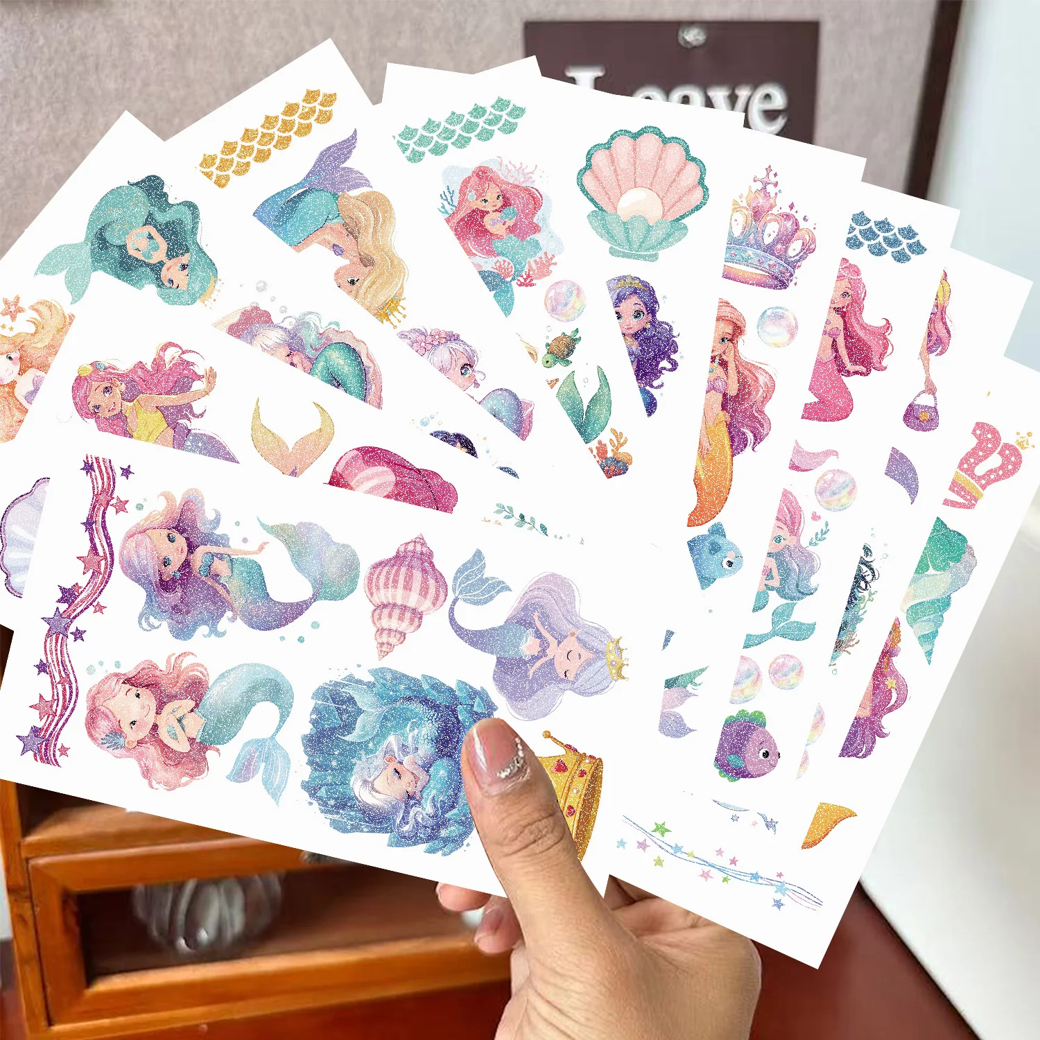10pcs Cartoon Mermaid Glitter Series  Tattoo Stickers Waterproof Party Party Gifts Funny Fun Face Sticker