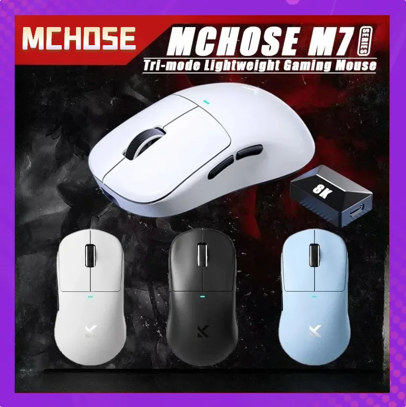 

Игровая мышь MCHOSE M7, трехрежимная беспроводная легкая беспроводная мышь Paw3395 с датчиком Realtek, флагманский чип, индивидуальная игровая мышь, аксессуары для ПК