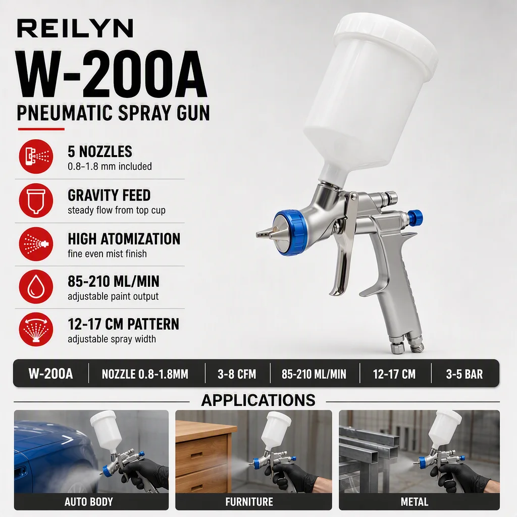 Reilyn W-200A gravity pneumatic paint spray gun paint sprayer for furniture and car metal painting