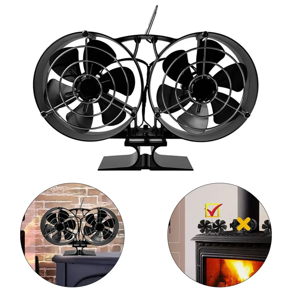 Peaceful Environments 6 Blade Stove Fan Fireplace Fan Aluminum Alloy Black Color Compact Size Efficient Heat Distribution