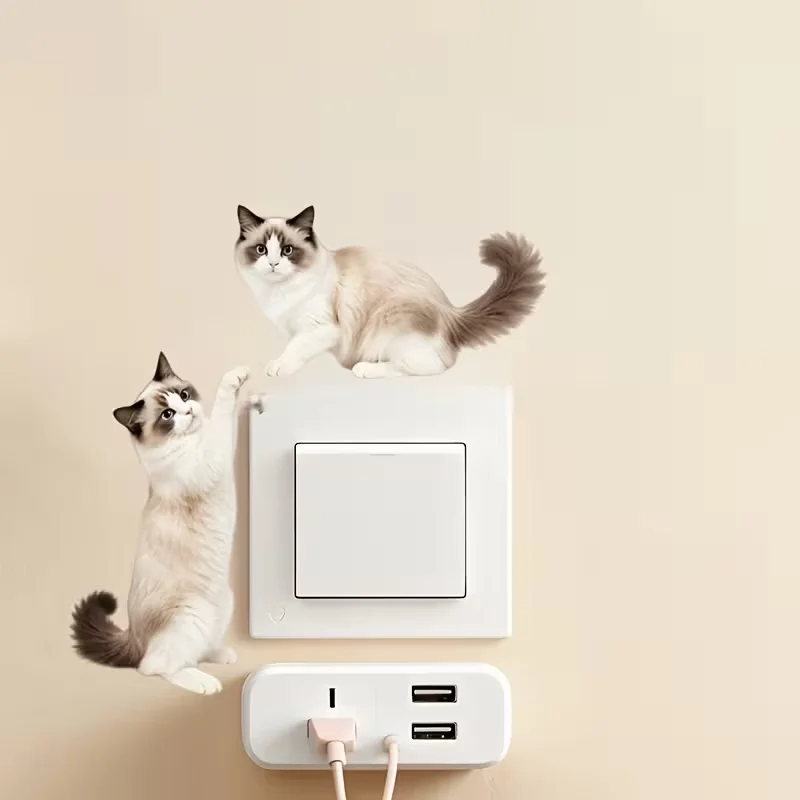 2 exquisite and cute plush cat pattern switch stickers - removable, self-adhesive, easy to clean home decor