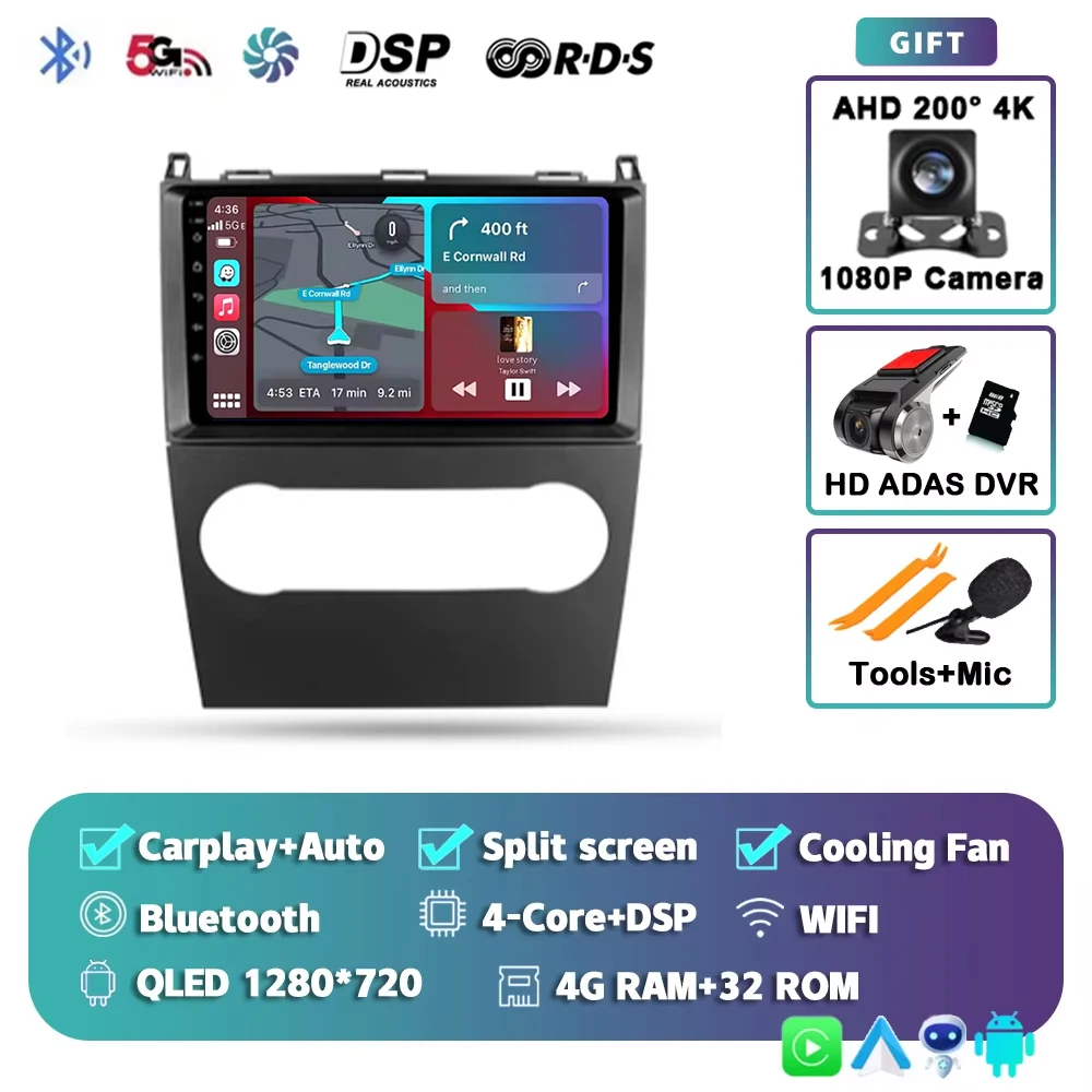 Voor Mercedes-Benz A-Klasse 2 W169 C169 2004 - 2012 2K 12+256 QLED Android 16 CarPlay autoradio multimediaspeler GPS stereo