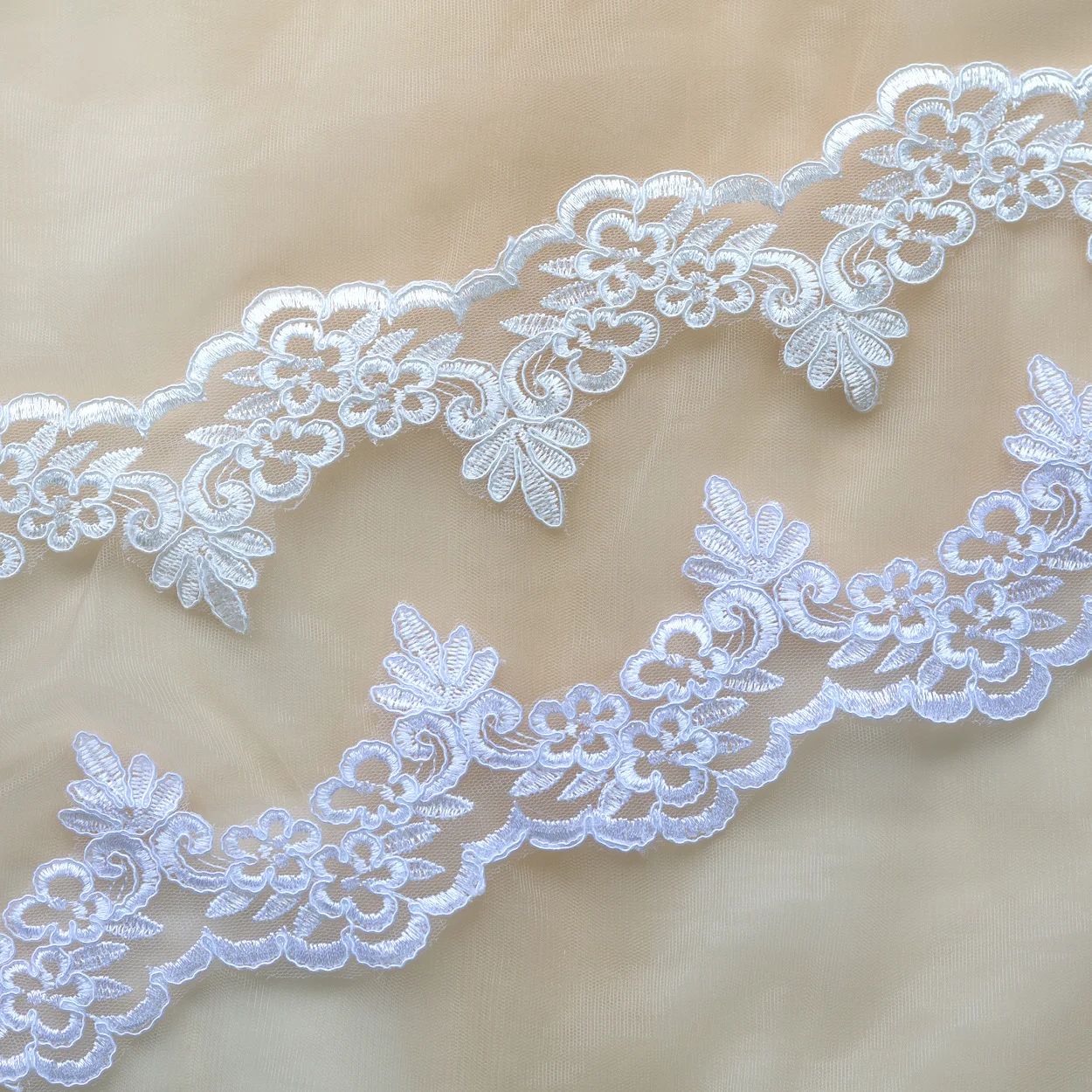 3 Yards 8cm wide Ivory Cording Fabric Flower Venise Venice Mesh Lace Trim Applique Sewing Craft for Wedding Dec.