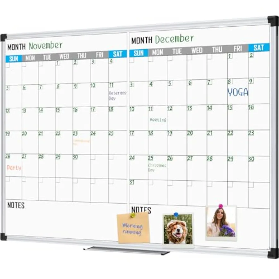 

Магнитная доска-календарь 48 x 36 дюймов - 2-месячная доска для сухого стирания + цветная доска-календарь в серебристой алюминиевой раме