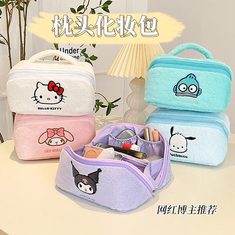 Sanrio New Hello Kitty Cartoon Cosmetic Bag women kuromi Large Y2K Handbag Organ Pillow Makeup brush Storage Bag