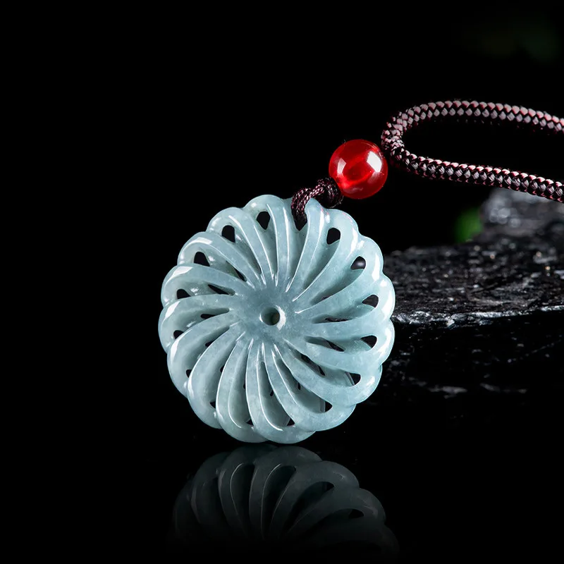 

Natural Jade Blue Water Three-dimensional Hollow Jadeite Pendant Couple Personality Fashion Fine Jewelry Accessories Gift