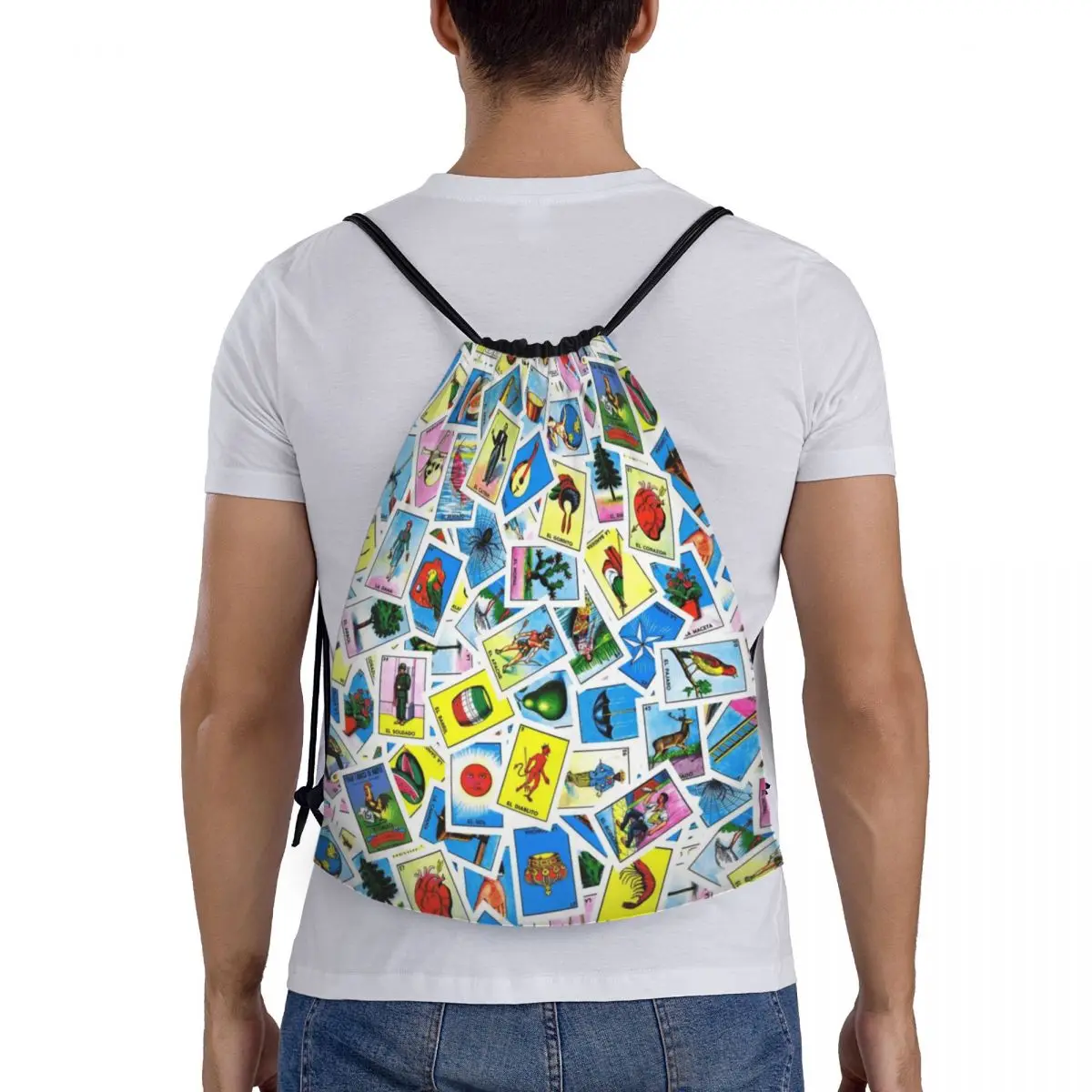 Tas Serut Loteria Card Bingo Meksiko, Tas Lipat Pria Wanita, Tas Olahraga Gym, Tas Ransel Latihan, Tas Penyimpanan