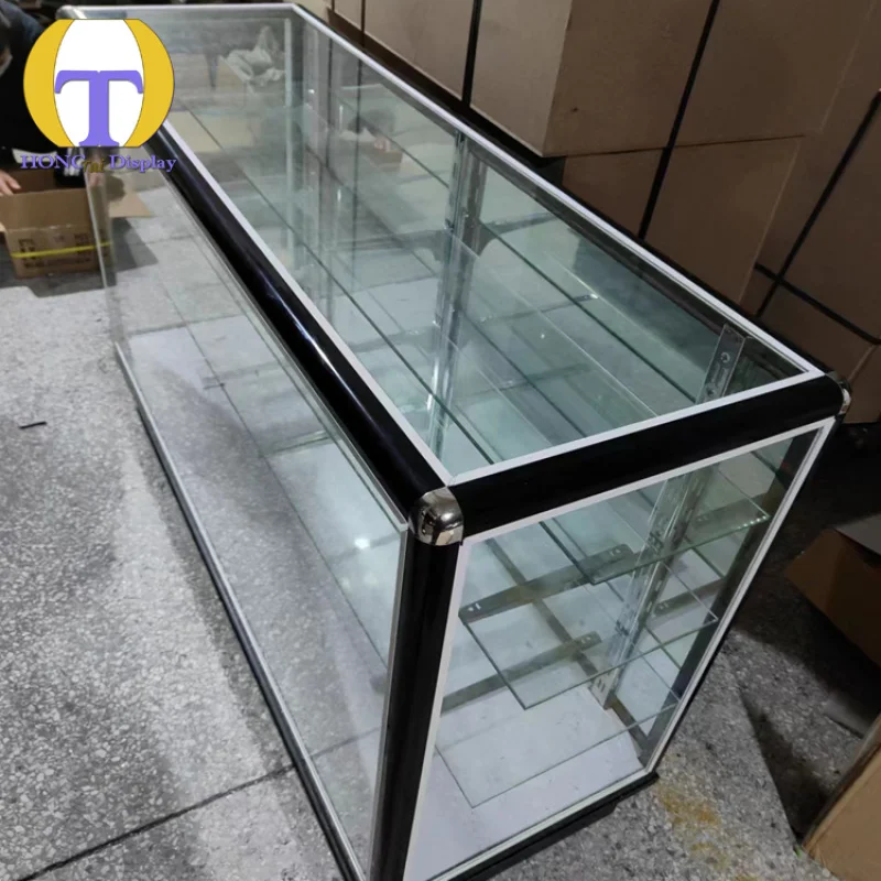 custom.New Arrival Full Smoke Store Lockable Mirror Cabinet Display Door Glass Tempered Glass Colorful LED Strip Lig