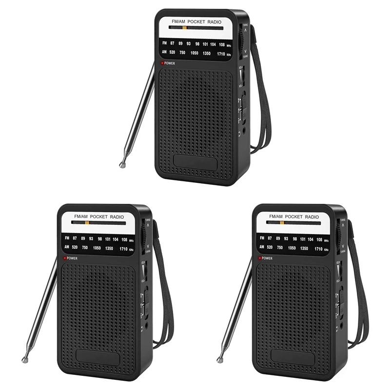 

3X AM FM Pocket Radio, Transistor Radio With Loudspeaker, Headphone Jack, Portable Radio For Indoor, Outdoor Use