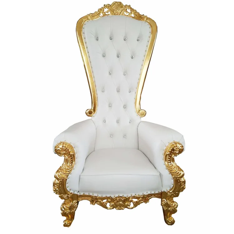 Luxury Royal Throne Chair Wedding Event High Back Armchair Baroque Gold Frame Upholstered Accent Chair for Party Decor