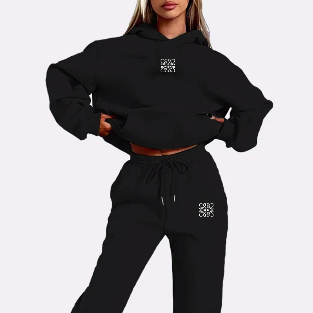 Flower Printed Women's Tracksuit Quality Two Piece Set for Women Fashion Jogging Sweatshirt Suit Drawstring Sports Daily Hooded