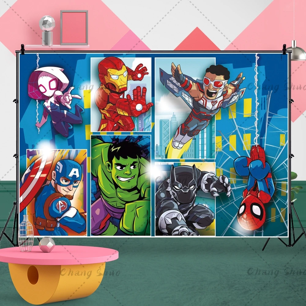 Disney Avengers Birthday Background Suitable for Children Baby Cartoon Superhero Party Decorations Photography Poster Photo