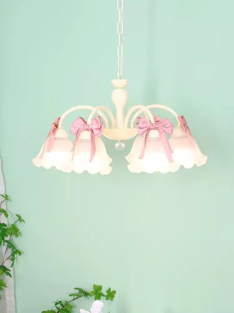 Cream style bow cute living room creative countryside children's room princess style pendant light