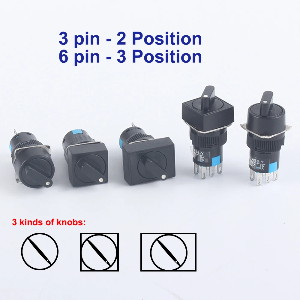 

Самоблокирующийся кнопочный переключатель с круглой/квадратной/прямоугольной головкой, 16 мм, 2/3 позиций, 3/6 контактов, круглый переключатель