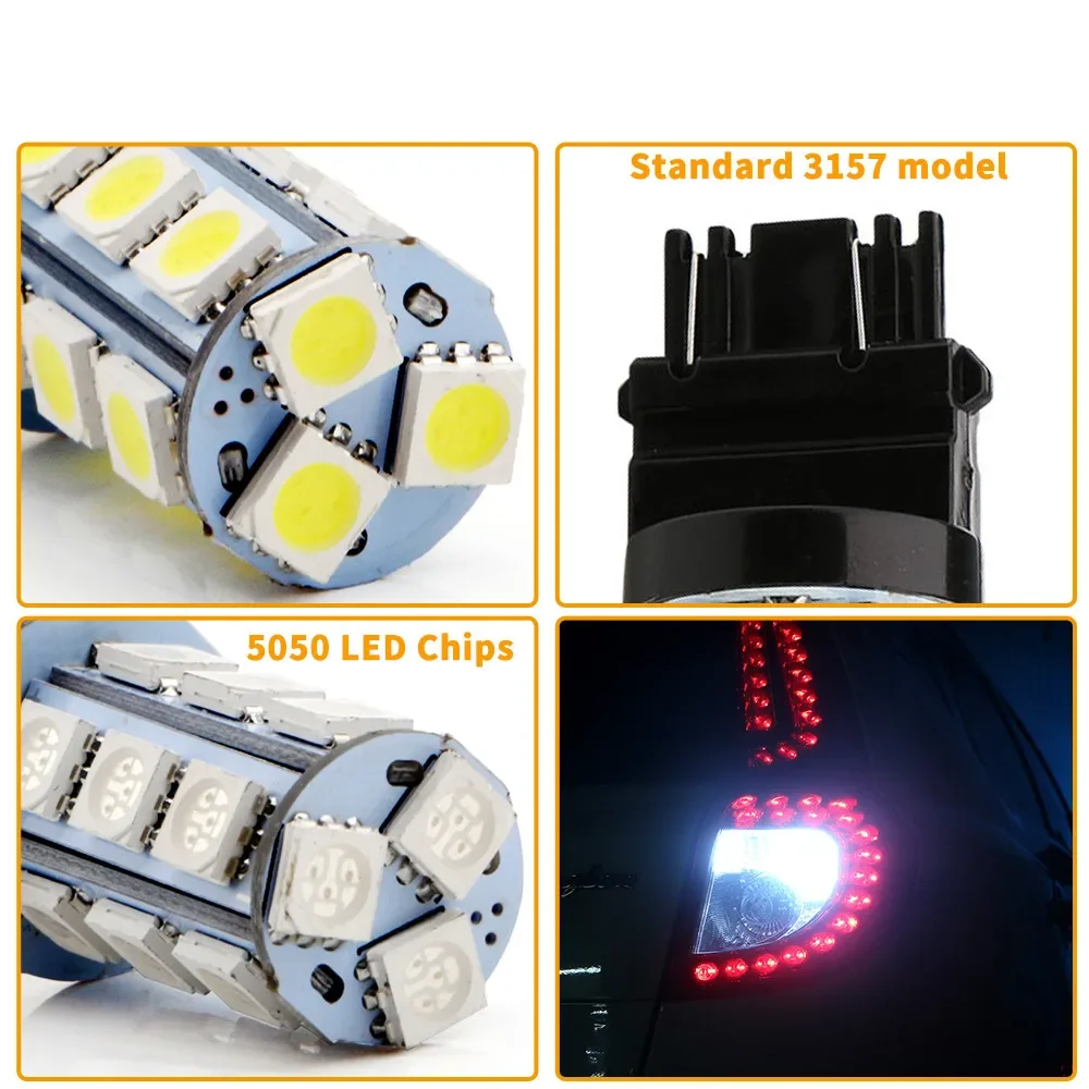 2pcs 3157 P27/7W T25 T-25 DC12V 18 SMD 5050 LED Bulb Car Reverse Turn Signal Brake Tail Lamp Light 3156 1156 1157 7740 7743 Car