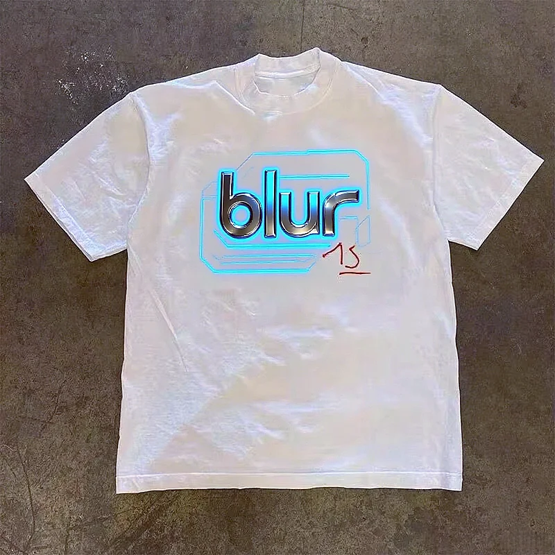 تي شيرت مطبوع عليه حروف "بلور" للجنسين |   أسلوب بسيط 100% قطن كم قصير |   أزياء عارضة الاتجاه الأعلى