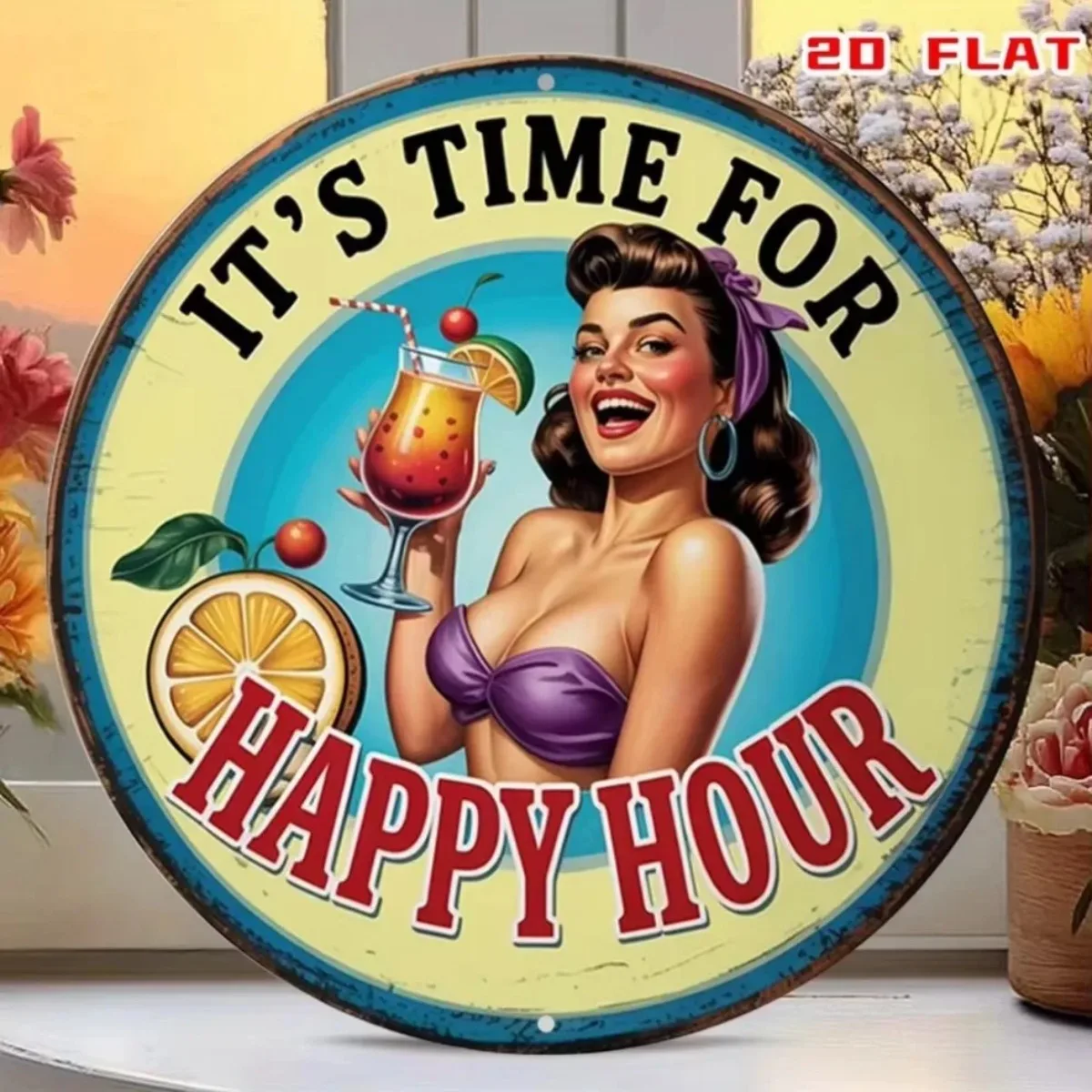 Letrero de barra Art Deco: marco retro 2D, perfecto para Happy Hour, festivales de verano y decoración de bar al aire libre