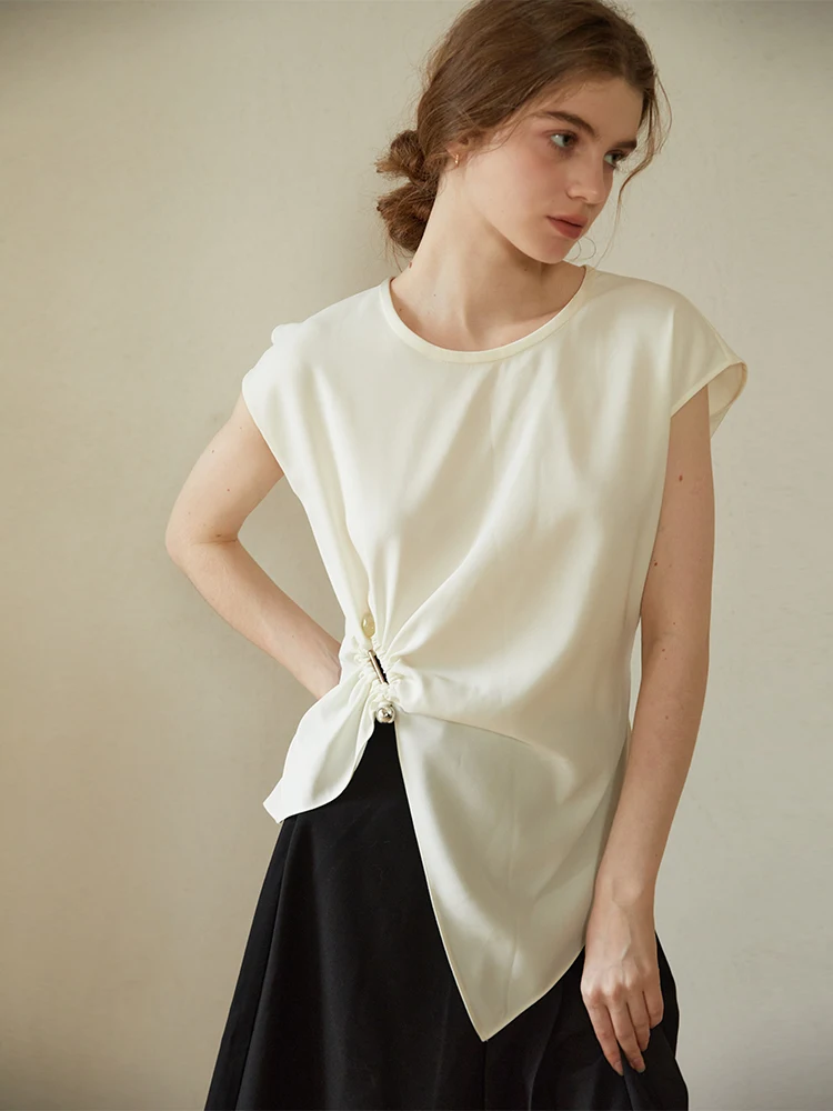 

NEBU Design Metal Bule Knot Waist Cinching Top Women's Summer 2024 Faionable Casual irt Fem Waist Control Garment