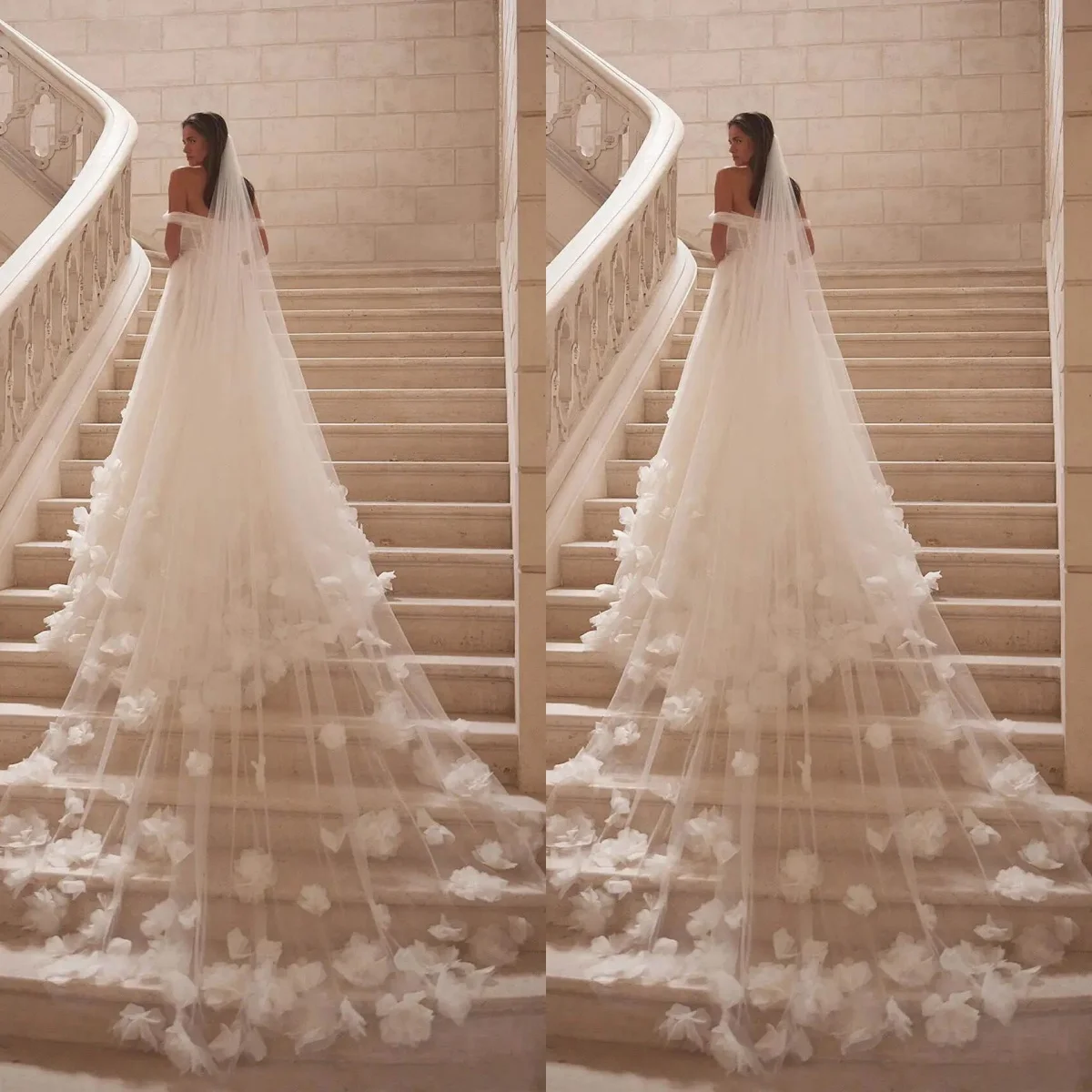 

Illusion Wedding Veil Appliques Cathedral Length Bridal Veils One Layer Long velo de novia Bride Accessories Customized