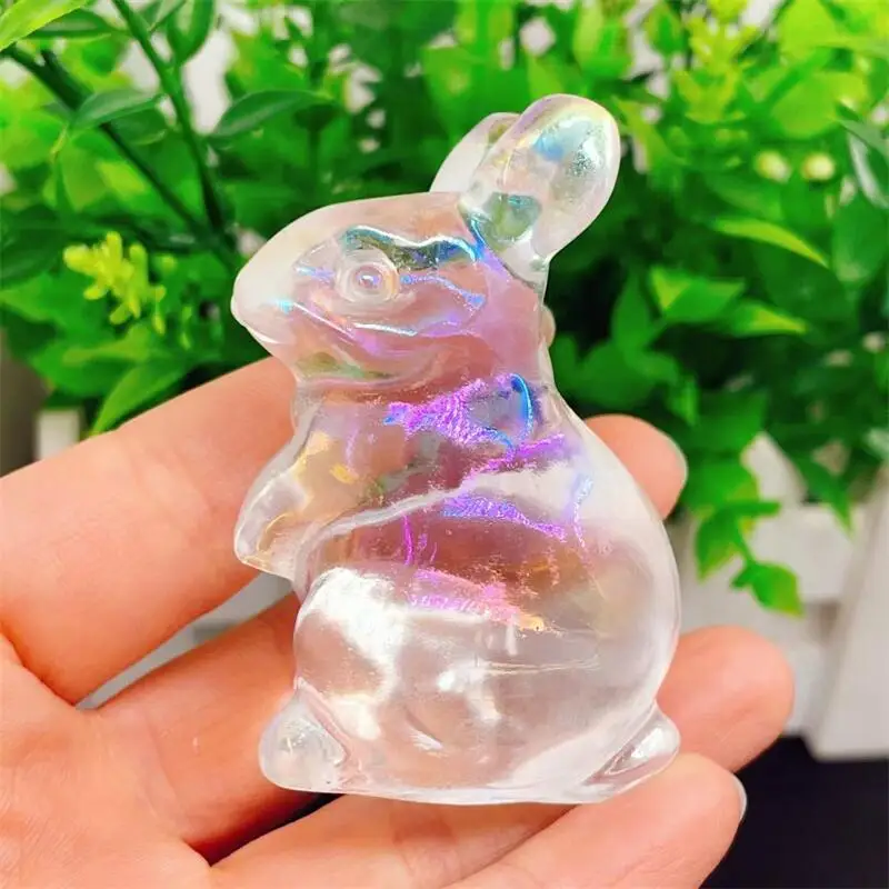 

6CM Natural Aura Quartz Rabbit Animal Statue Healing Children Stone Energy Gemstone Home Decoration Gift