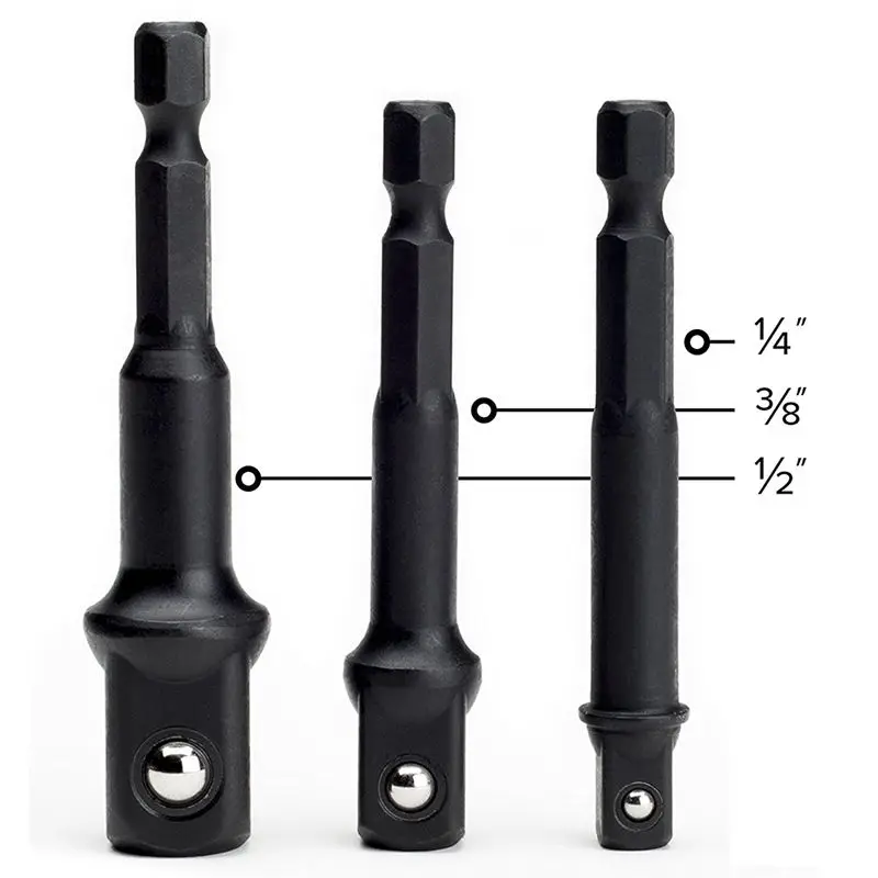 Impact Grade Socket Adapter/Extension Set   Turns Power Drill Into High Speed Nut Driver   1/4 Inch, 3/8 Inch, And 1/2 Inch Driv