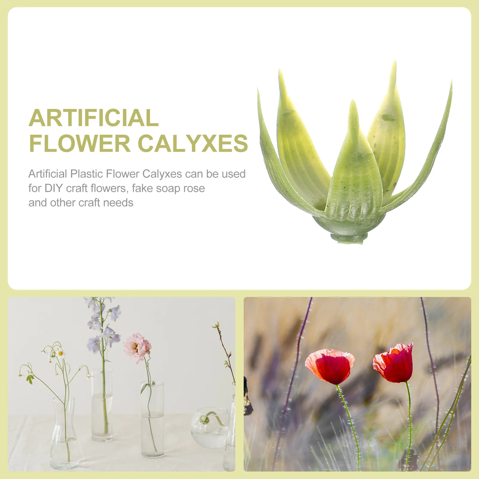 50 قطعة من حبار الزهور الاصطناعية البلاستيكية الكالكس الأخضر سيبال واقعية لتقوم بها بنفسك الزهور الحرفية صنع مواد زهرة الصابون الوردي