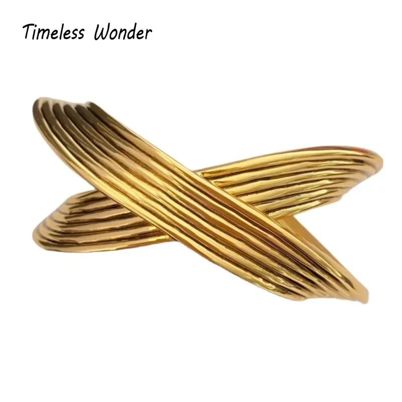 

Timeless Wonder Retro Geo Cross Cuff Bangles for Women Designer Jewelry Punk Goth Runway Luxury Brand Top Party Rare 4523