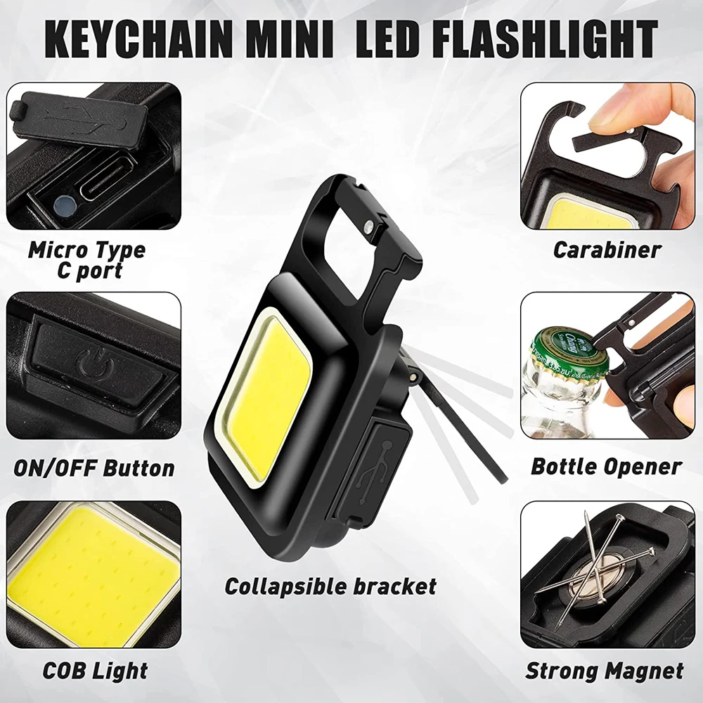 USB Charging Light Emergency Lamps Multifunctional Mini Glare COB Keychain Strong Magnetic Repair Work Outdoor Camping Light