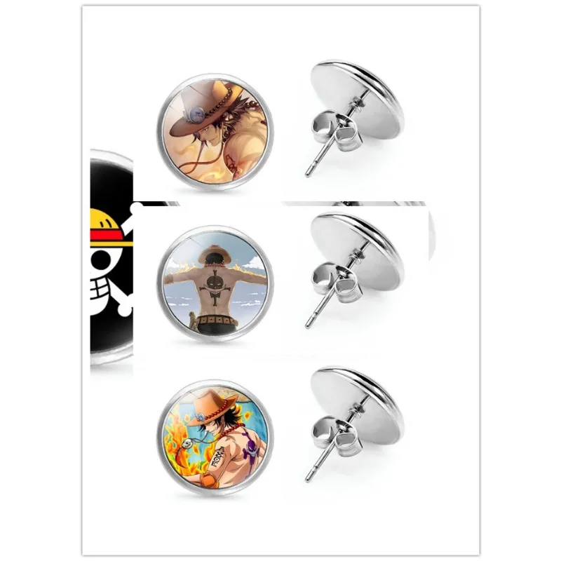 One Piece Cartoon Earring Cap Luffy Anime Action Figure Sanji Zoro Pin Toy Earrings Jewelry Merchandise Decoration Children Gift