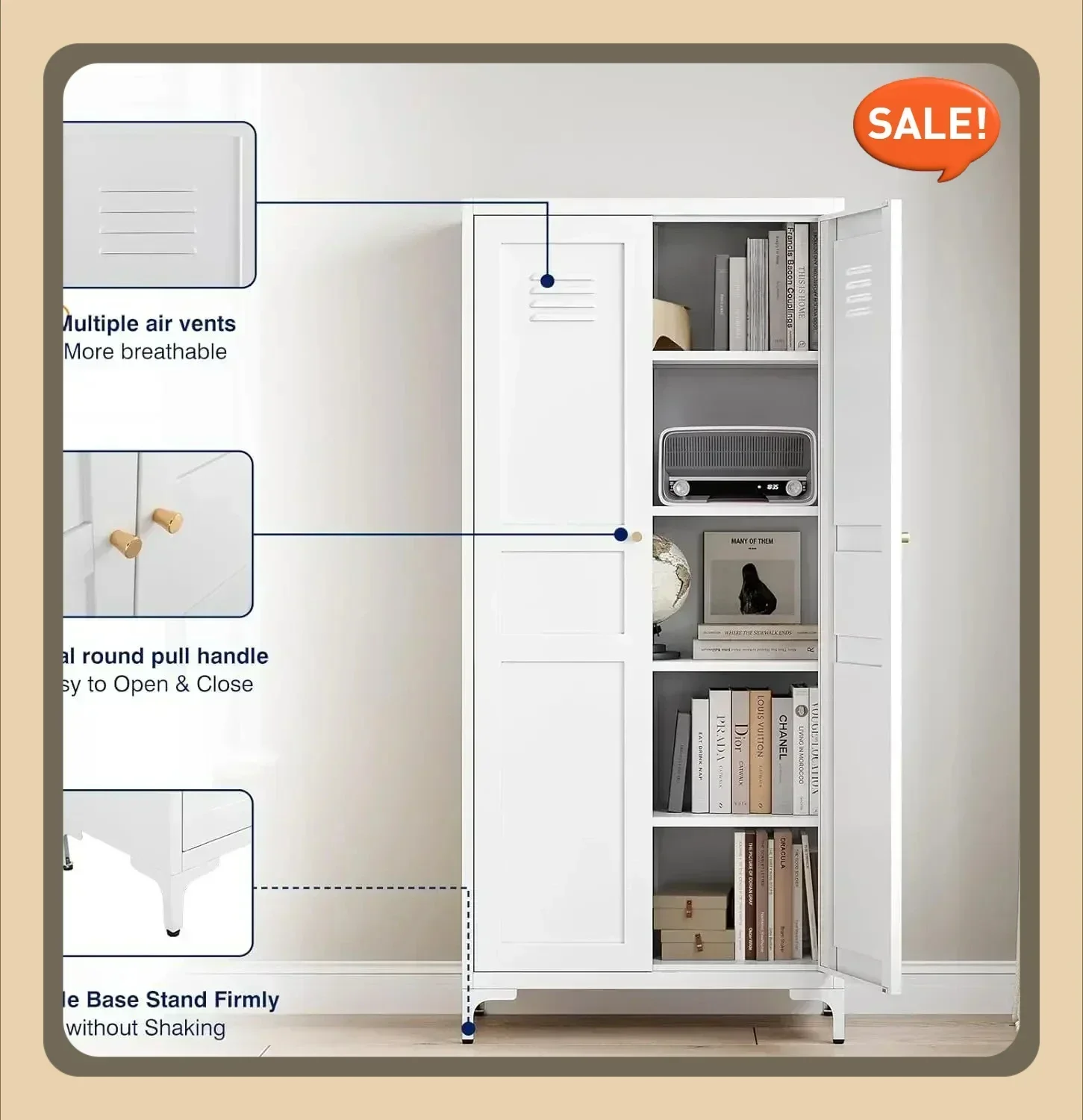 

61" Metal Storage Cabinet Kitchen Pantry Storage Cabinet Adjustable Shelves, Kitchen, Living Room, Dining Room- White