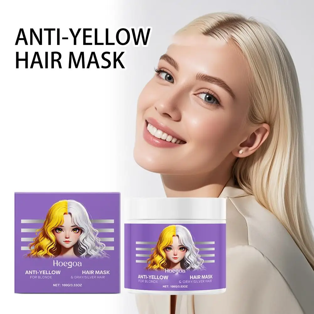 Mascarilla para el cabello púrpura, antiamarilla, nutritivo profundo, reparación brillante, acondicionador hidratante para el cabello seco, dañado, rizado, alisador C R3Y3