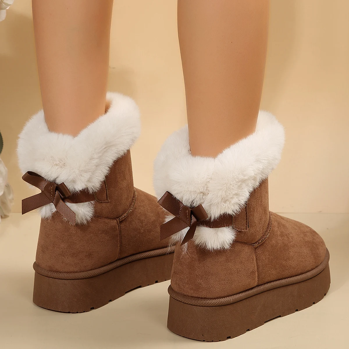 Bowknot Boston Boots Snow Boots Winter New Cashmere Warm Thick Soles Cotton Shoes for Women Women Boston Boots Shoes