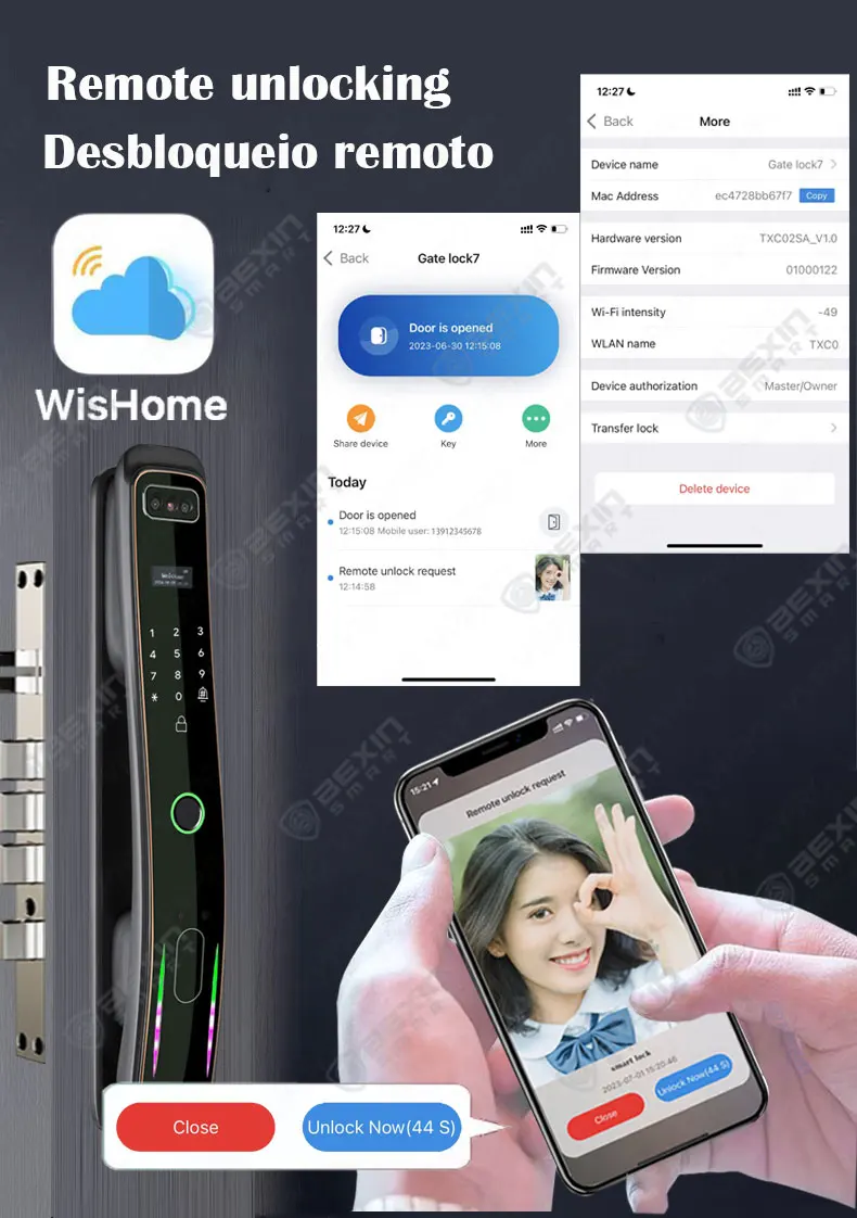 Imagem -06 - Wishome 3d Face Recognition Smart Door Lock Cartão Chave de Impressão Digital Nfc Telefone Desbloquear Desbloquear App ou Tuya App