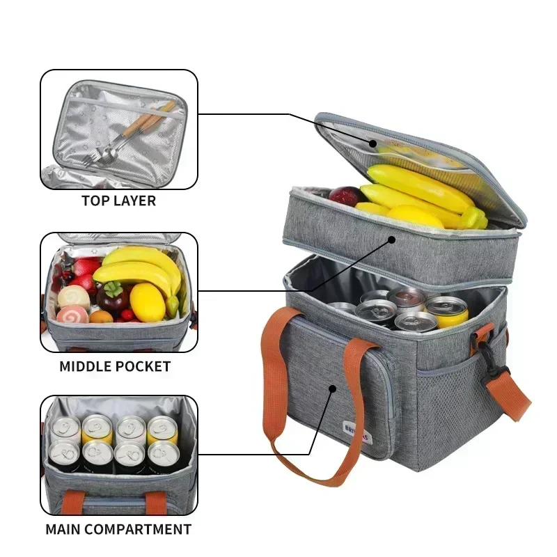 BAGNEER Thermal Lunch Bag Picnic Cooler Bags Insulated Lunchbox Leakproof Camping Work School Lunchbag Shoulder Cooling Box