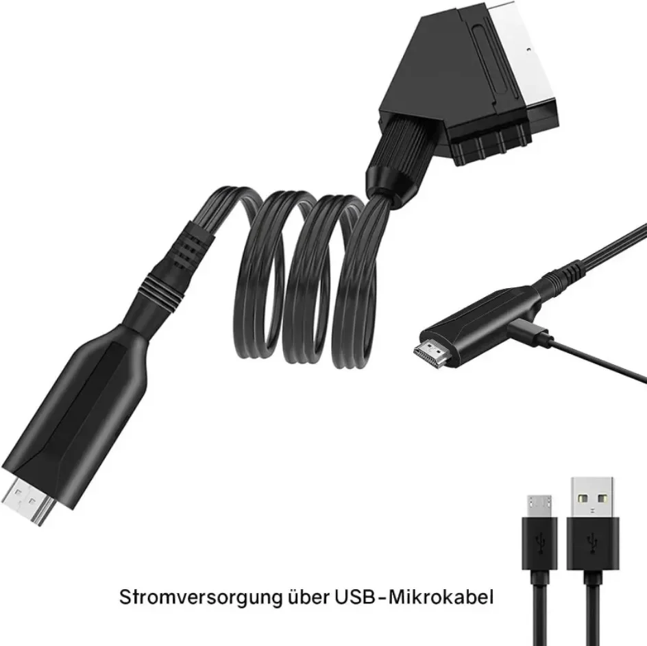 SCART zu HDMI-kompatibel Konverter Kabel 720P/1080P Schalter SCART in HD out Video Audio Konverter Adapter, für Sky Box STB Stecker