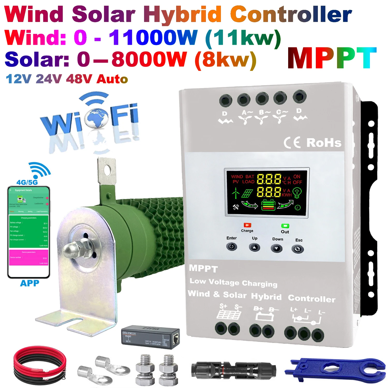 8000W 12V 24V 48V WIFI MPPT Wind Solar Hybrid Controller 160A 100A Solar Panel Wind Generator Charger Regulator with Dump Load