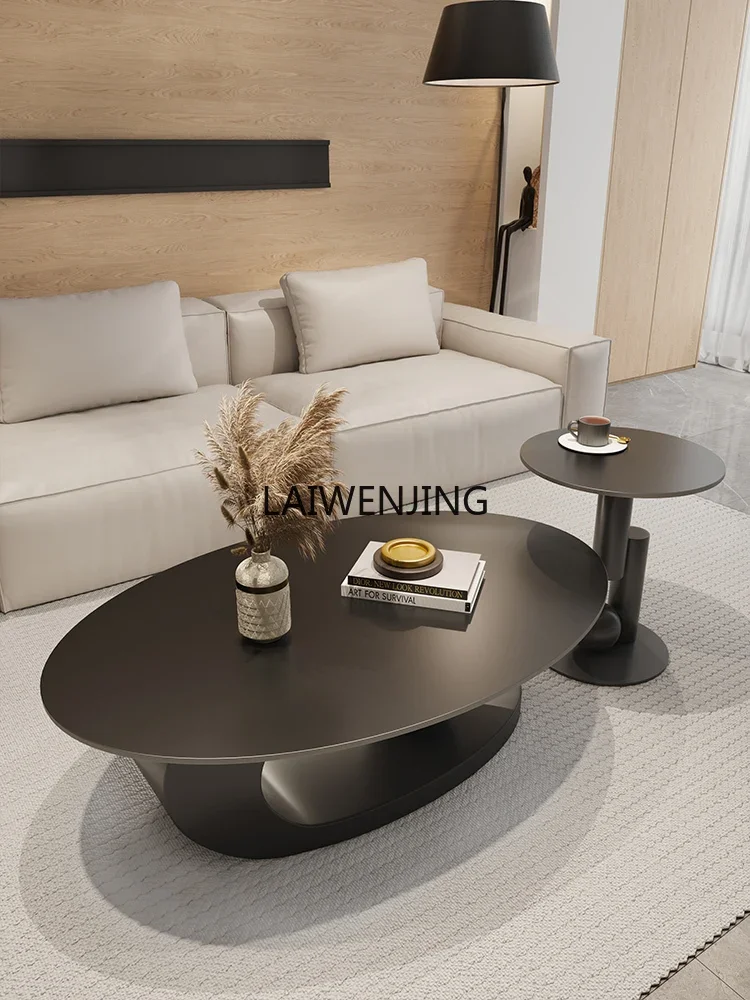 

LY Black oval light luxury rock slab coffee table living room small apartment modern minimalist high sense