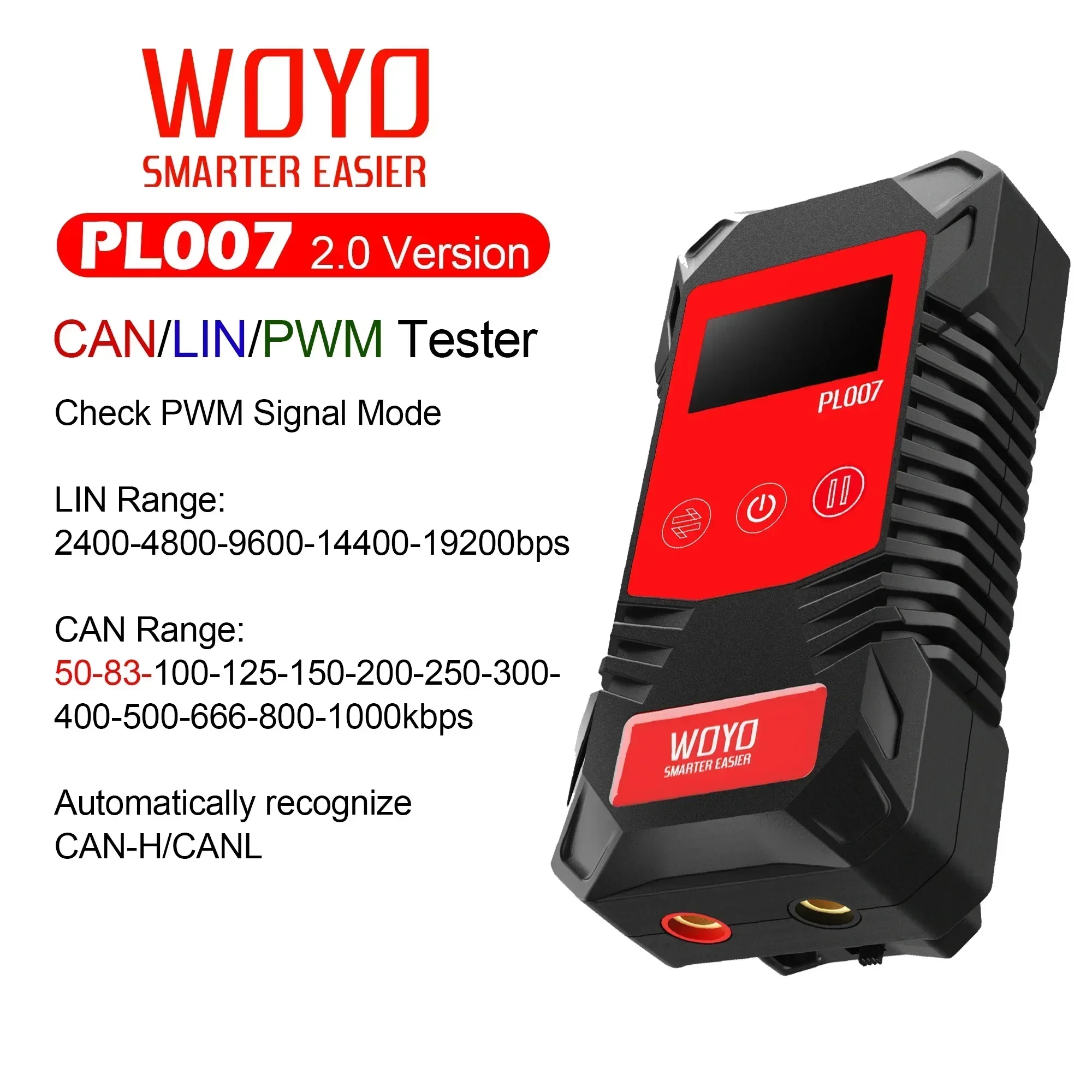 XBD WOYO PL007 CAN LIN PWM Tester, Auto-recognize CAN-H & CAN-L, Read Baud Rate, For Automotive Diagnostic Tool