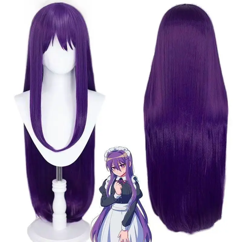Doki Doki Literature Club Yuri Cosplay Wig Dark Purple Long Straight Hair Pre-styled Matte Heat Resistant Wig for Halloween