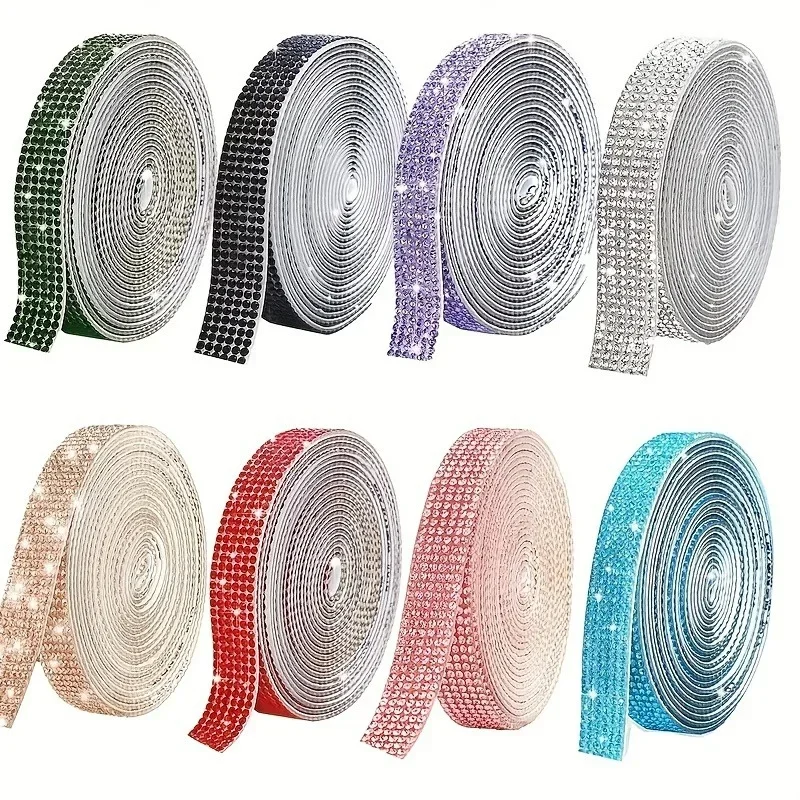 Rhinestone Strip Glitter DIY Ribbon Sticker Rhinestone Tape Roll For DIY Crafts Car Phone Clothing Bag Decoration Party Supplies