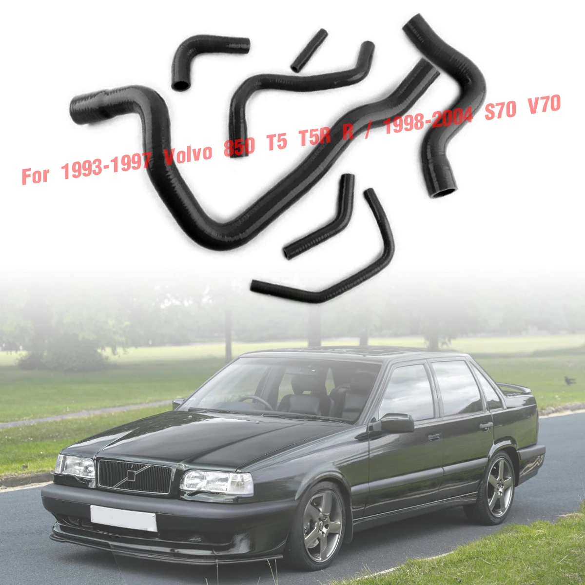 

7Pcs Black For 1997 Volvo 850 T-5/1998-2000 S70/1998-2004 V70 Silicone Radiator Hoses Kit Piping 1999 2000 2001 2002 2003