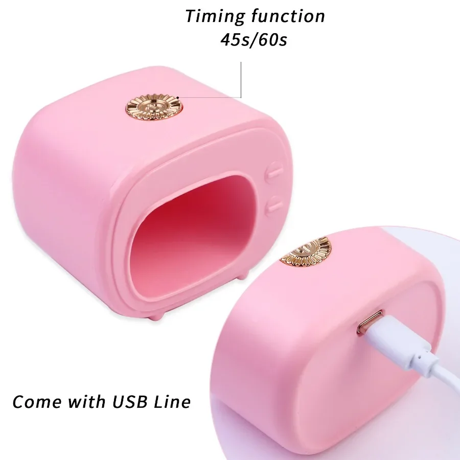 1PC UV Lamp for Gel Nails Mini TV Manicure Egg Home Nail Studio Usb Cable Quick Drying 45s Nail Light No Black Hand Portable