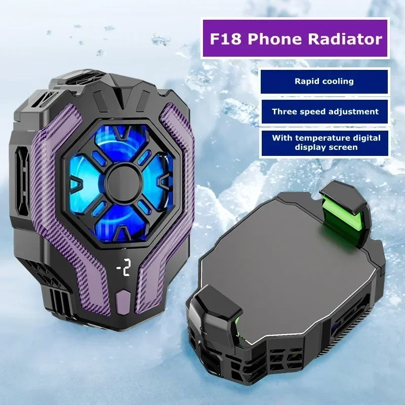 F18 3 Gear Adjustable Temperature Digital Display Mobile Phone Back-clip Semiconductor Radiator for IOS Android PUBG Game Cooler