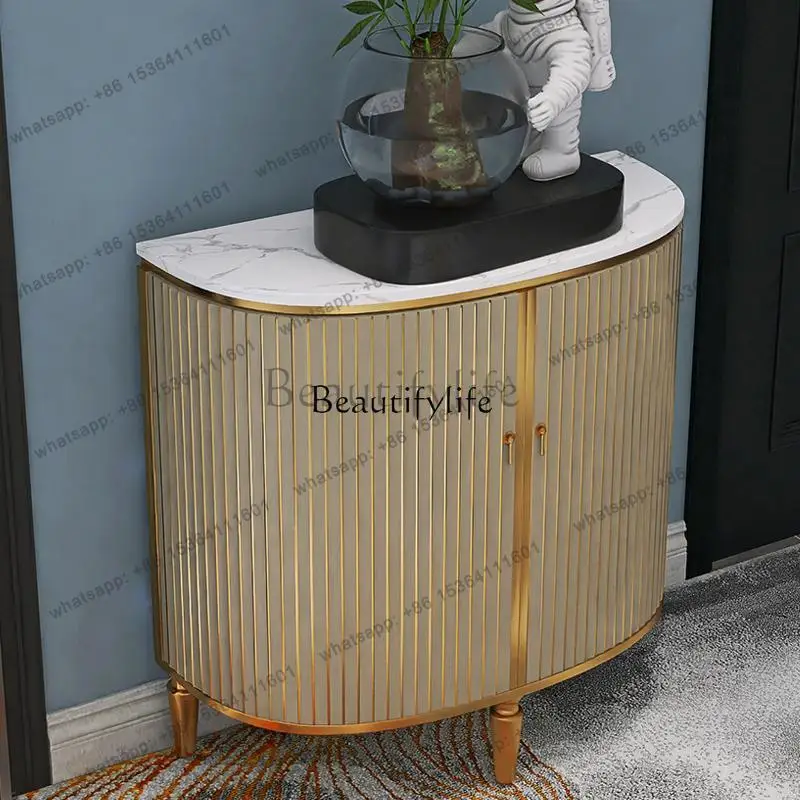 Factory Direct American Semicircular Entrance Cabinet Solid Wood Against The Wall White Rock Slab Countertop Wall Side Cabinet