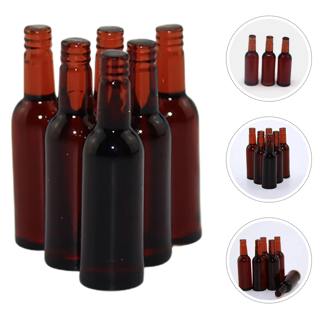 

6 Pcs Mini Beer Bottles House Model Decoration Decorative Miniature Resin Photo Props