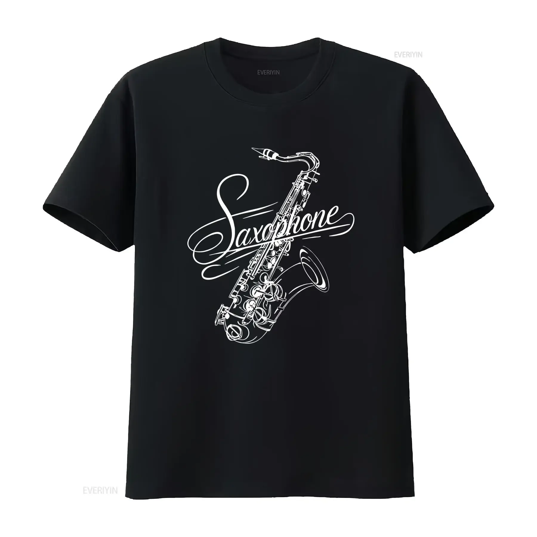 Maglietta Uomo a Tema Musicale Sassofono Nero Bianco Design Ispirato al Jazz Tessuto Traspirante Elasticità Media vintage