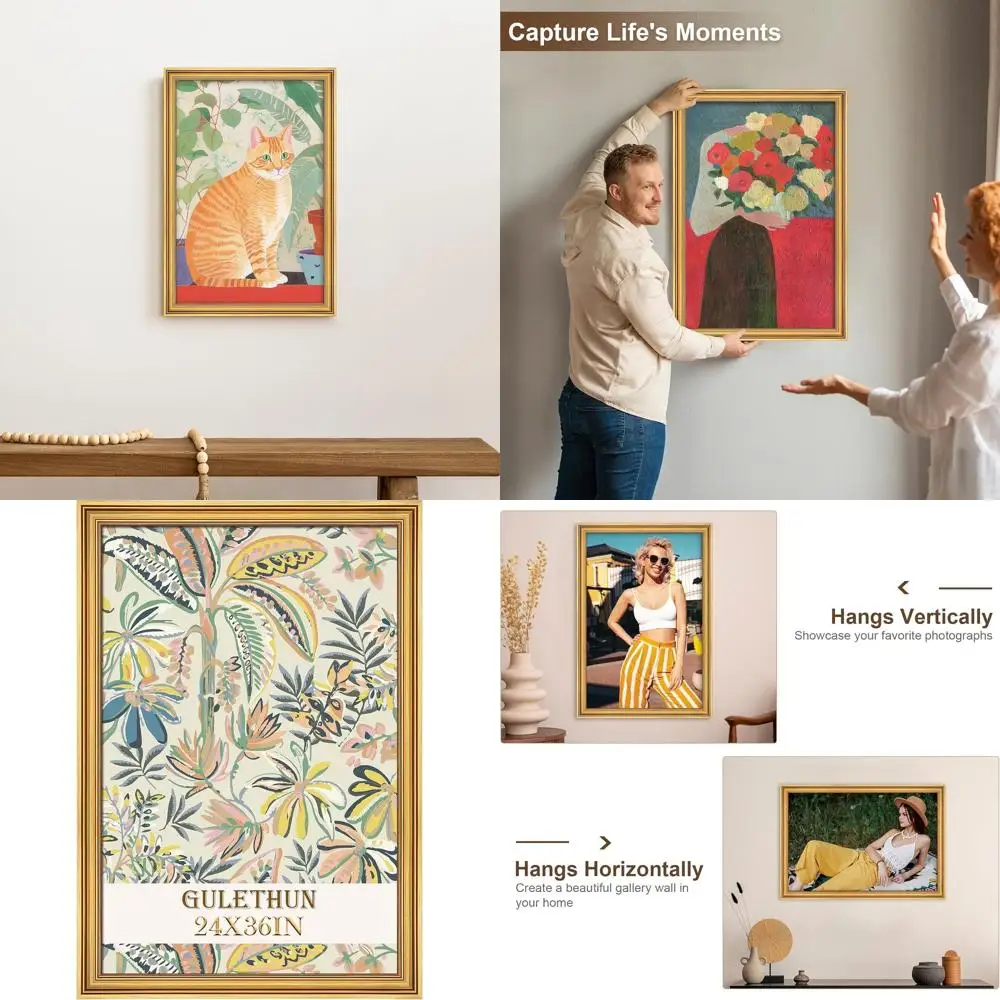 

Rustic 24x36 Gold Picture Frame - Transitional Modern Style for Home, Vertical or Horizontal Display